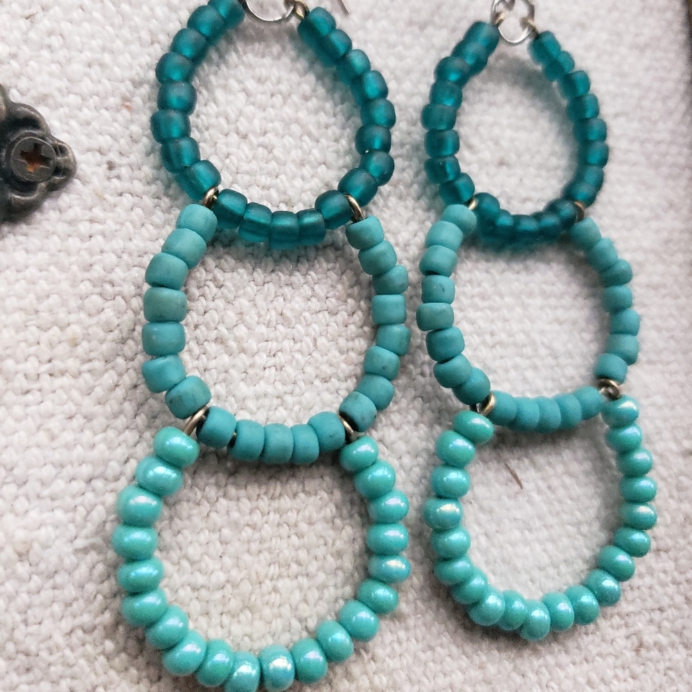 Blue Hoop Earrings, Blue Earrings, Statement Earrings, Bold Jewelry - Picture 3 of 4